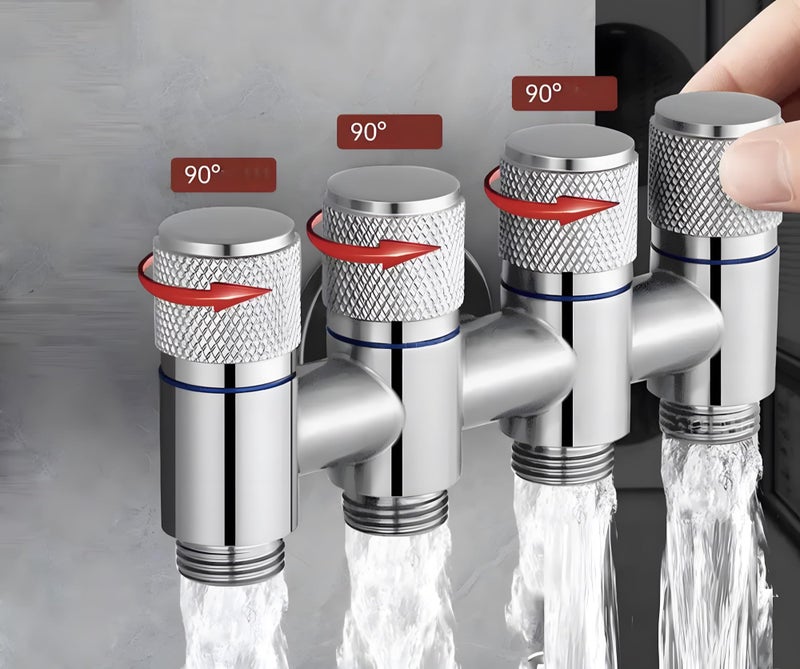 24x7 eMall 4 in 1 Angular Angle Valve Black Triple Tap for Bathroom, Geyser | Luxury Series Three-Way Angle Valve 4 in 1 valve for Bathroom Three Way Tap Silver Chrome Washing Machine. 15 x 6.5 cm - Image 3