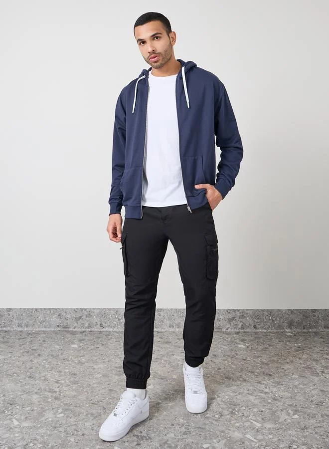 Styli Relaxed Fit Zip Hoodie with Contrast Drawcord