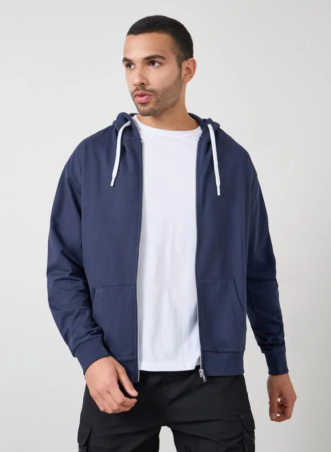 Styli Relaxed Fit Zip Hoodie with Contrast Drawcord