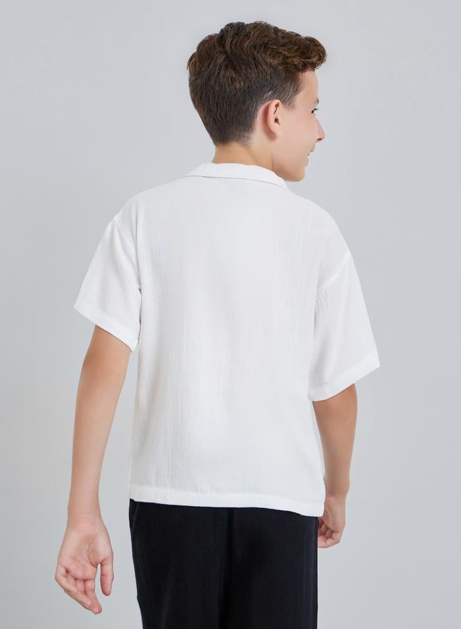 Styli Kids White Linen-Blend Short Sleeve Shirt - Image 4