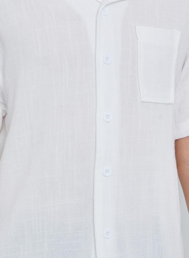 Styli Kids White Linen-Blend Short Sleeve Shirt - Image 3
