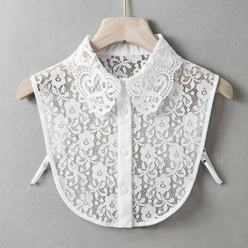 Lace Fake Collar for Women White Floral Cotton Blended Decorative Collar for Sweater Shirt - Image 3