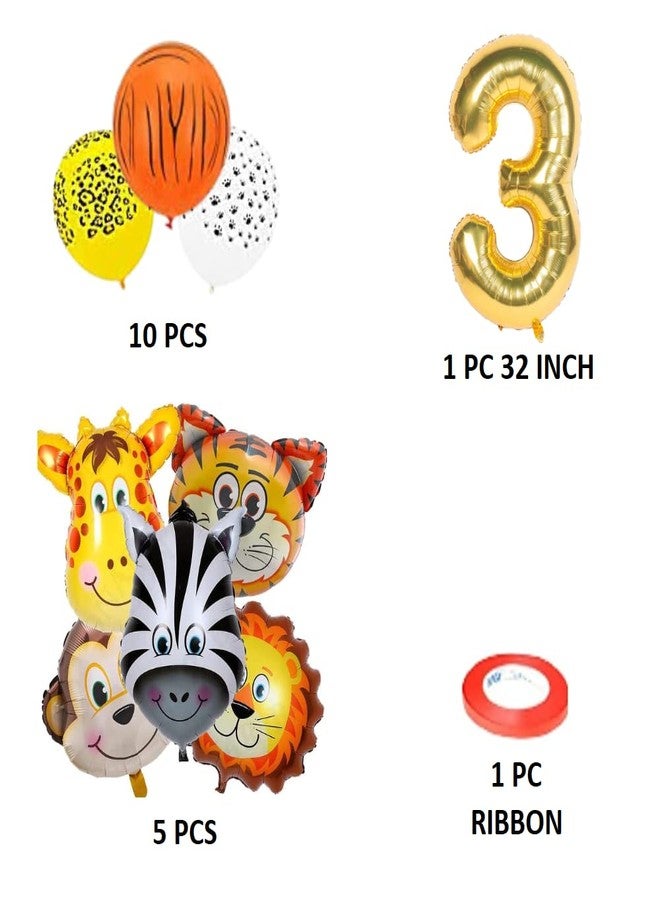 Fi - Flick In Jungle Theme Party Decorations 3Rd Birthday Jungle Safari Animal Balloons Set 17Pcs, Wild One Decoration - Aluminium, Multicolor - Image 2