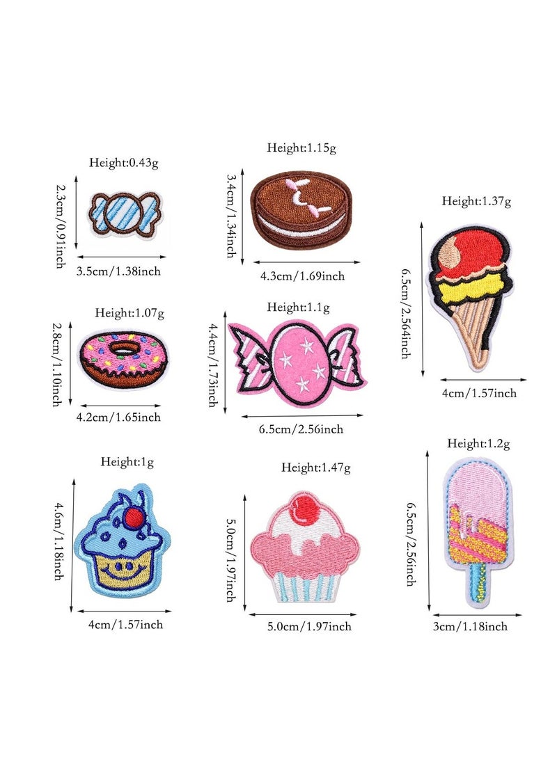 Embroidered Iron on Patches, 32 Pcs Ice Cream Sew On Applique Patches for Clothing, Cartoon Candy Cake Donut Patch for Clothing Sew On Set, Iron on Patches for Jeans Dress Hats Bags Arts Crafts - Image 3