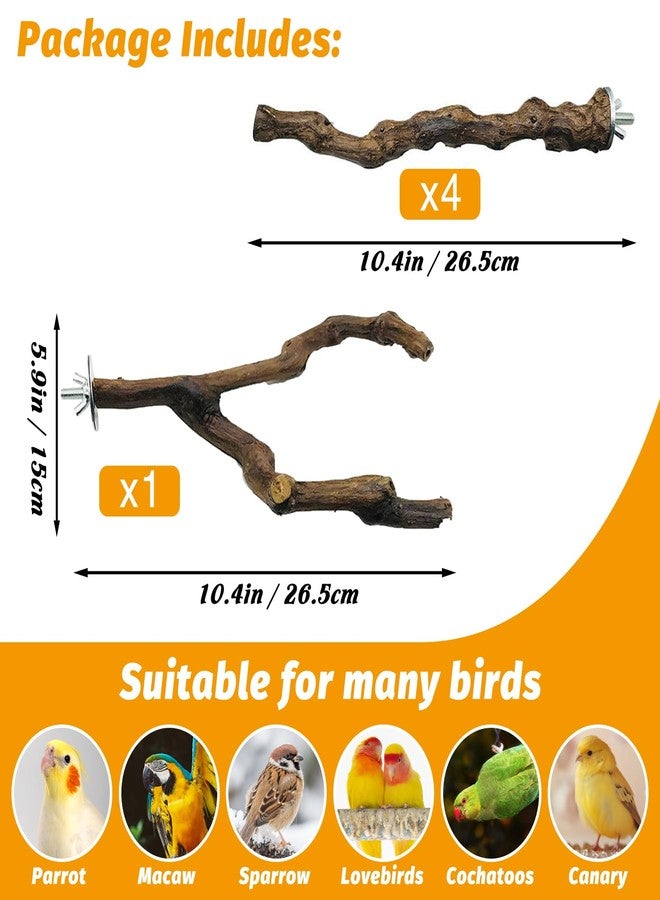 كاثسون مجموعة كاثرين المكونة من 5 قطع من مجاثم الببغاء الطبيعية لأقفاص الطيور، مصنوعة من الخشب، على شكل عصا عنب، مناسبة لتسلق الببغاوات الصغيرة، مثل طيور البادجي والكوكاتيل وطيور الحب. - Image 2