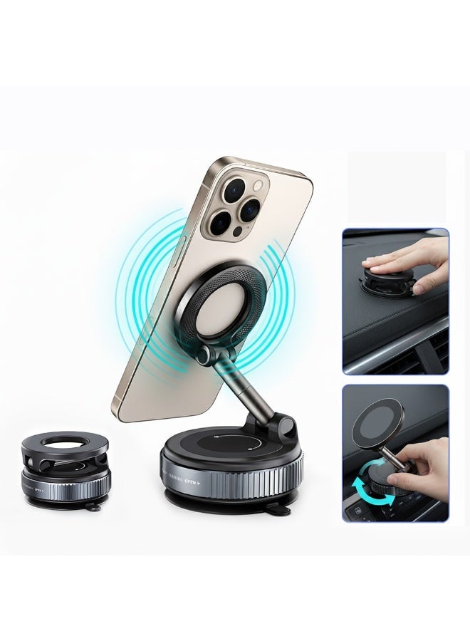 Car Holder,Magnetic Phone Stand For Car,The Three-Axis Design Allows For Omnidirectional Directional Adjustment,Ultra Vacuum Suction Cup,With Magnetic Ring,For All Smartphone And Magsafe,Black - Image 1