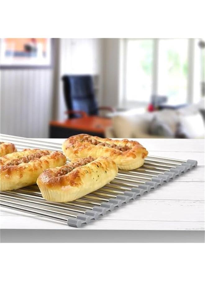 HOOKOR Over The Sink Dish Drying Rack, Roll up Sink Dish Drainer Rack Multipurpose Foldable Kitchen Stainless Steel Dish Rack Sink Drying Rack (Grey)  - Image 5