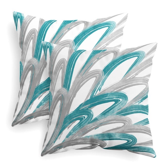 THROW PILLOW CASES PACK OF 2 COZY FLEECE TWOTONE ABSTRACT FEATHER DECORATIVE CUSHION COVERS FOR COUCH BED SOFA FARMHOUSE DECORATION 18 X 18 INCHES TEAL GREY