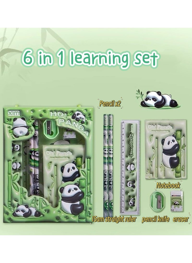 6-Piece Stationery Set Cartoon 3D stereoscopic Cute Panda Children's stationery Gift Set back-to-school gift set for students to learn - Image 3