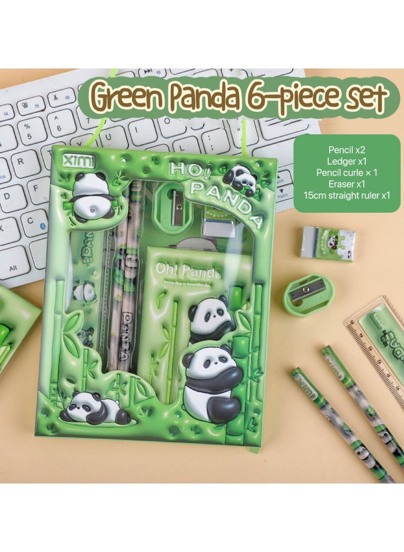 6-Piece Stationery Set Cartoon 3D stereoscopic Cute Panda Children's stationery Gift Set back-to-school gift set for students to learn - Image 1