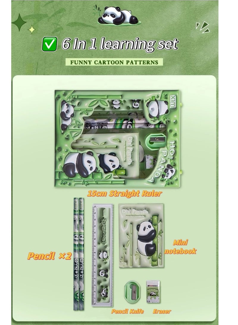 6-Piece Stationery Set Cartoon 3D stereoscopic Cute Panda Children's stationery Gift Set back-to-school gift set for students to learn - Image 2