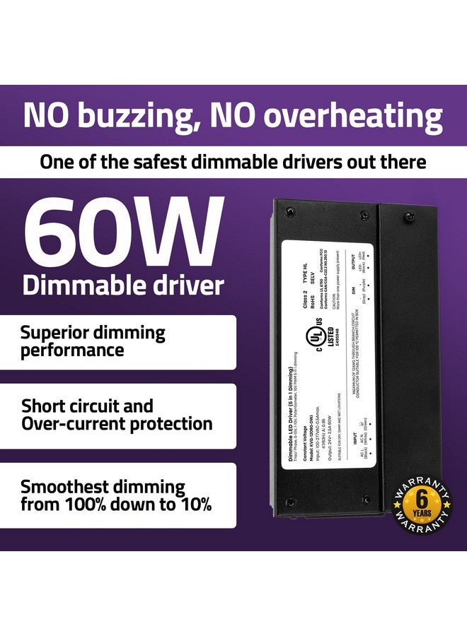 HitLights 24V 60W Dimmable LED Driver - Smooth Flicker Free Dimming - TRIAC, 0-10V, Phase Cut, & 10V PWM - Compatible with Lutron and Leviton Dimmer Switches, UL Listed, Class 2, 100-277V AC - 2.5A DC - Image 3