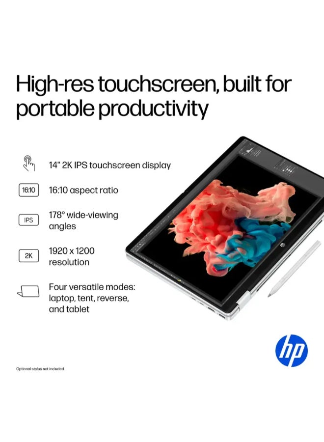 HP (نسخة مطورة) لابتوب أومني بوك 5 القابل للتحويل مع شاشة WUXGA بحجم 14 بوصة، معالج كور 7 150U/ذاكرة RAM سعة 16 جيجابايت/قرص SSD سعة 512 جيجابايت/رسومات إنتل آرك/ويندوز 11 هوم إنجليزي فضي جليدي - Image 3
