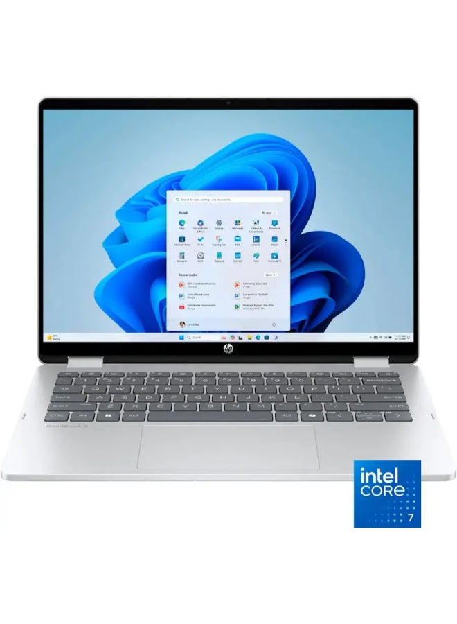 HP (نسخة مطورة) لابتوب أومني بوك 5 القابل للتحويل مع شاشة WUXGA بحجم 14 بوصة، معالج كور 7 150U/ذاكرة RAM سعة 16 جيجابايت/قرص SSD سعة 512 جيجابايت/رسومات إنتل آرك/ويندوز 11 هوم إنجليزي فضي جليدي - Image 1