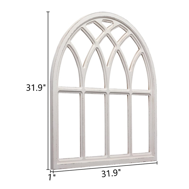 Sintosin Farmhouse Large White Arched Window Frame Wall Decor 32 Inch Tall, Hanging Distressed Finish Wooden Rustic Cathedral Window Pane Wall Decor Living Room Entryway Hallway Christmas Halloween - Image 2