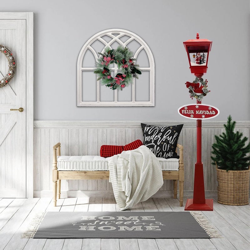 Sintosin Farmhouse Large White Arched Window Frame Wall Decor 32 Inch Tall, Hanging Distressed Finish Wooden Rustic Cathedral Window Pane Wall Decor Living Room Entryway Hallway Christmas Halloween - Image 4