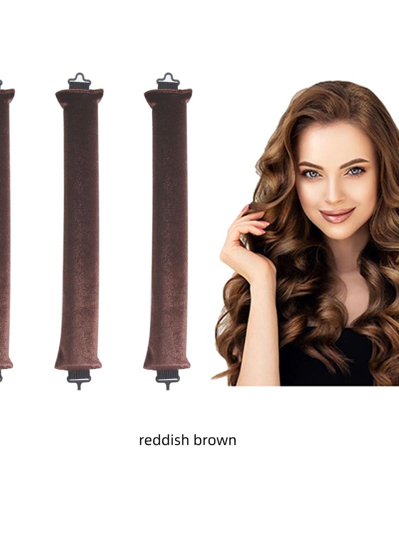 Generic Heatless Curling Wand (Set of 3) – Soft Velvet Curling Bands with Elastic Hooks for Damage-Free Natural Waves and Curls, Suitable for All Hair Types – Brown - Image 1