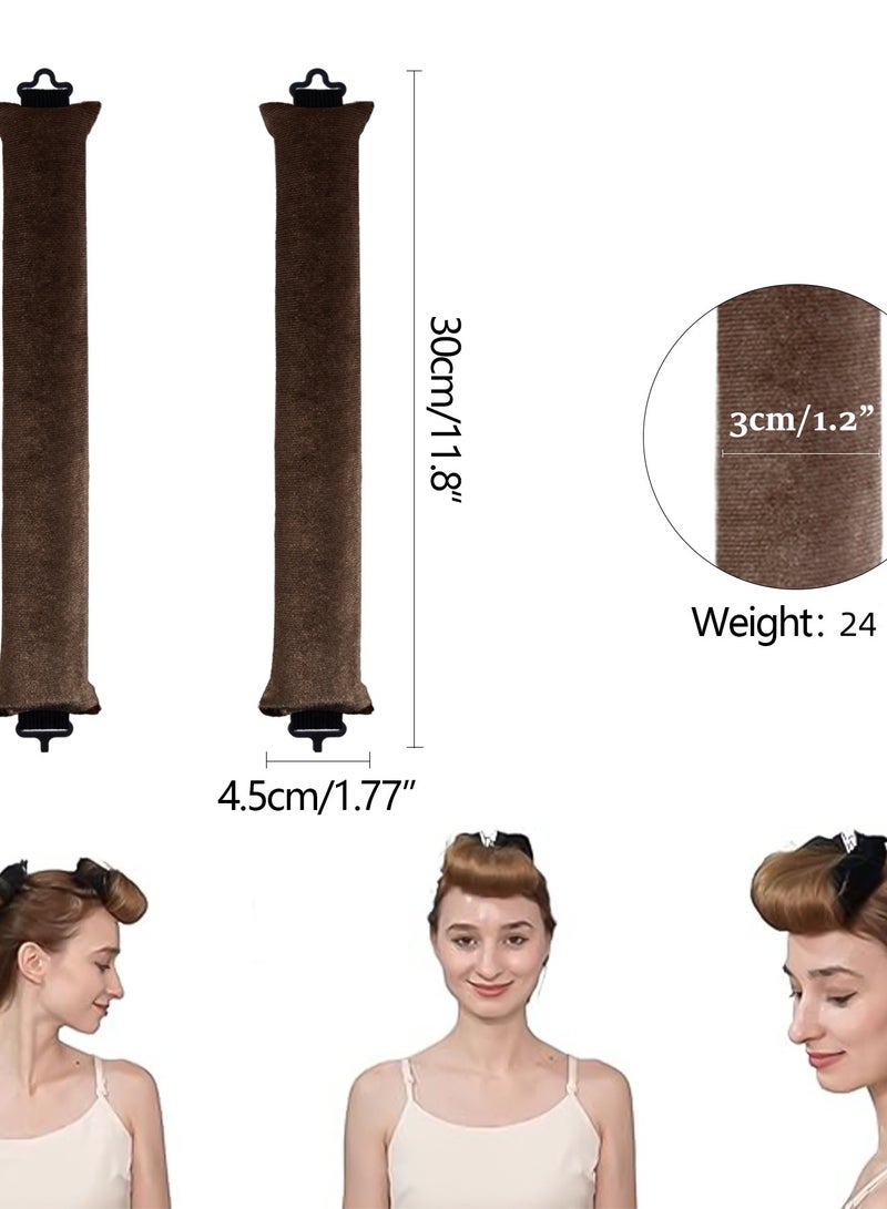 Generic Heatless Curling Wand (Set of 3) – Soft Velvet Curling Bands with Elastic Hooks for Damage-Free Natural Waves and Curls, Suitable for All Hair Types – Brown - Image 2
