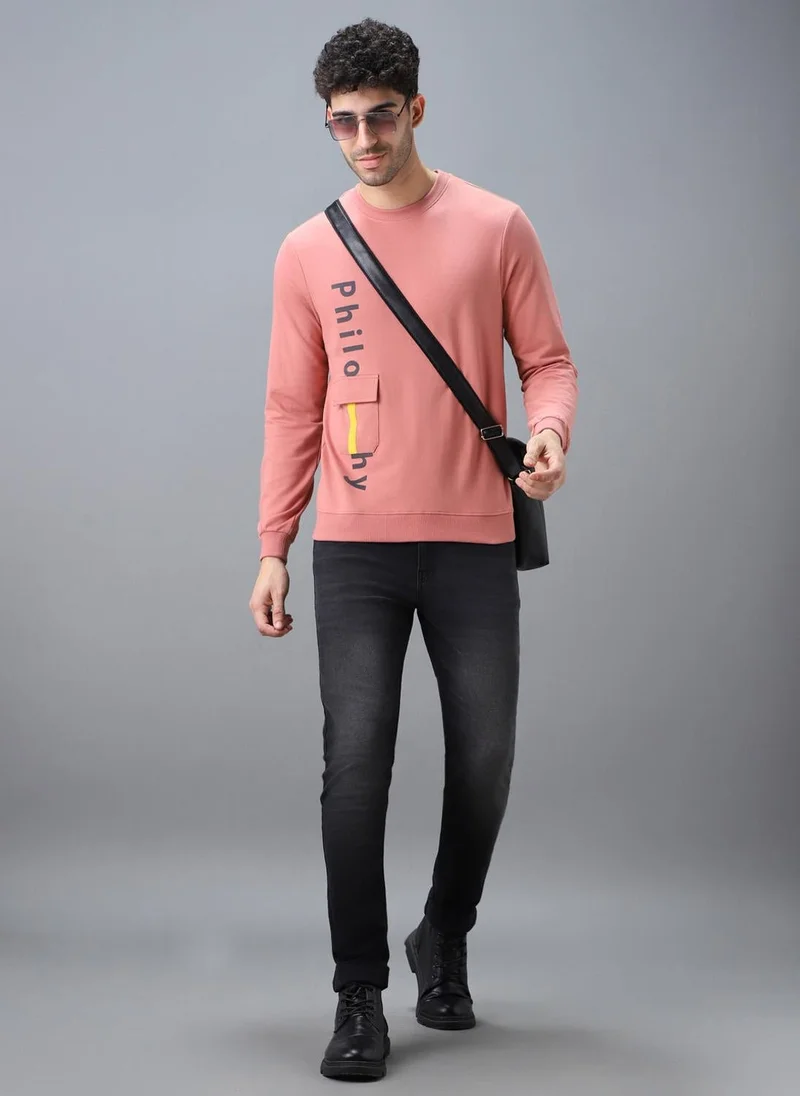 Urbano Fashion  Urbano Fashion Men's Pink Cotton Graphic Print Round Neck Sweatshirt for Men | Best Price UAE