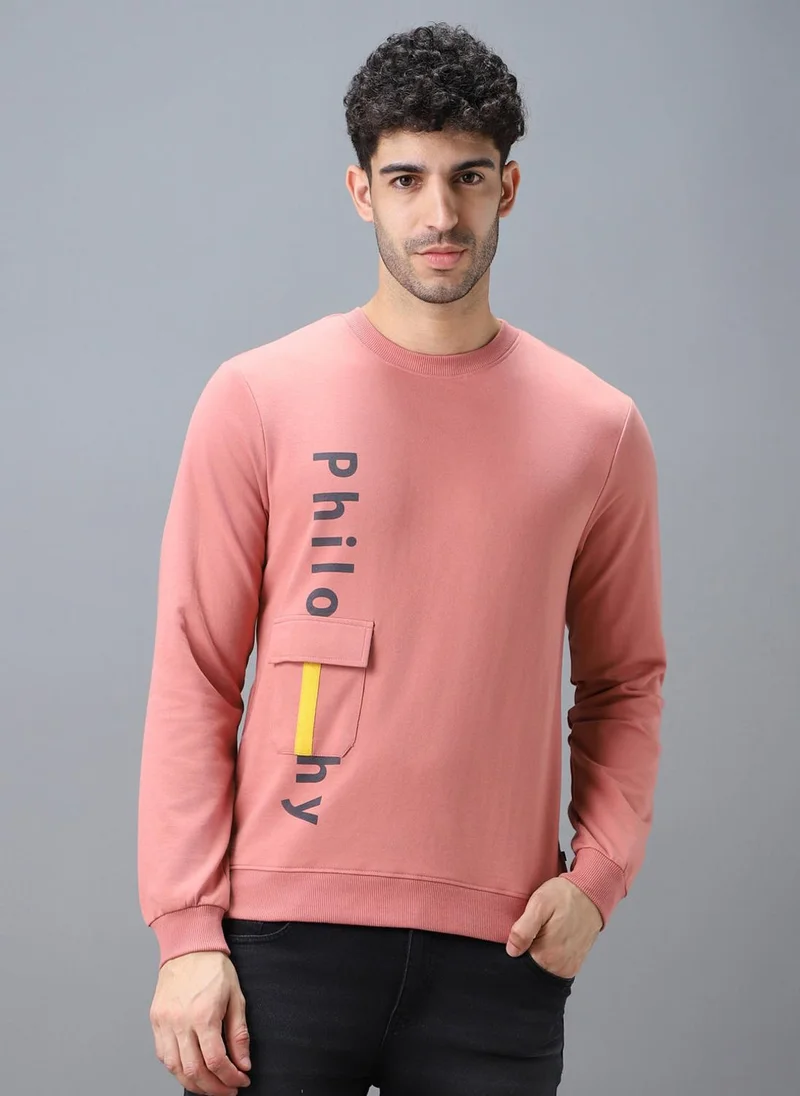 Urbano Fashion  Urbano Fashion Men's Pink Cotton Graphic Print Round Neck Sweatshirt for Men | Best Price UAE