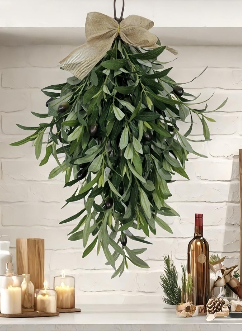 Bukela Teardrop Swag - Artificial Olive Wall Mounted Pendant - 60cm/23.62 Inches Green Olive Swag Wreath, Holiday Garland Decoration for Wedding, Birthday Party, Festival Spring and Simulated Olive - Image 3