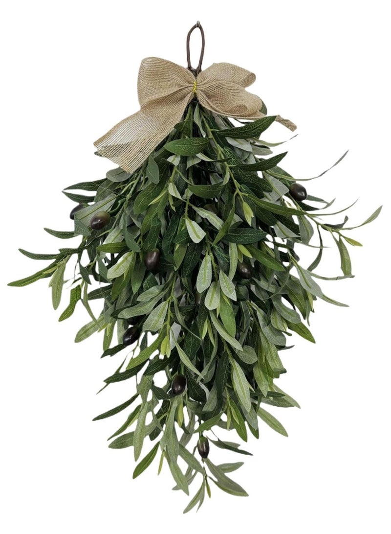 Bukela Teardrop Swag - Artificial Olive Wall Mounted Pendant - 60cm/23.62 Inches Green Olive Swag Wreath, Holiday Garland Decoration for Wedding, Birthday Party, Festival Spring and Simulated Olive - Image 1