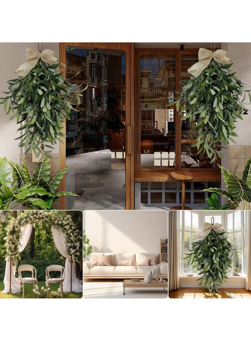Bukela Teardrop Swag - Artificial Olive Wall Mounted Pendant - 60cm/23.62 Inches Green Olive Swag Wreath, Holiday Garland Decoration for Wedding, Birthday Party, Festival Spring and Simulated Olive - Image 4