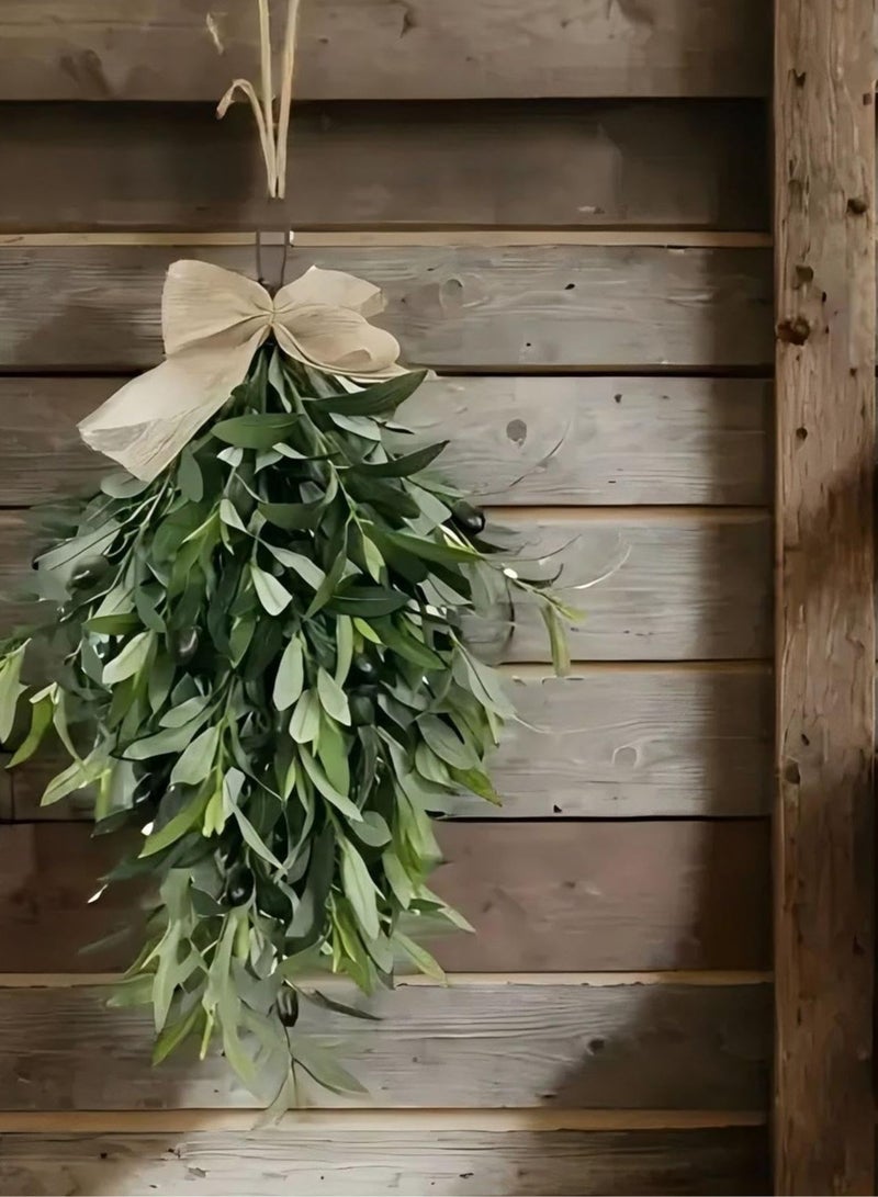 Bukela Teardrop Swag - Artificial Olive Wall Mounted Pendant - 60cm/23.62 Inches Green Olive Swag Wreath, Holiday Garland Decoration for Wedding, Birthday Party, Festival Spring and Simulated Olive - Image 2