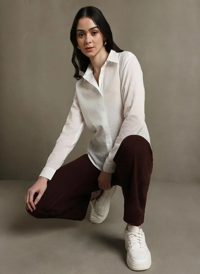 Dennis Lingo Dennis Lingo Textured Cotton Casual Shirt with Spread Collar