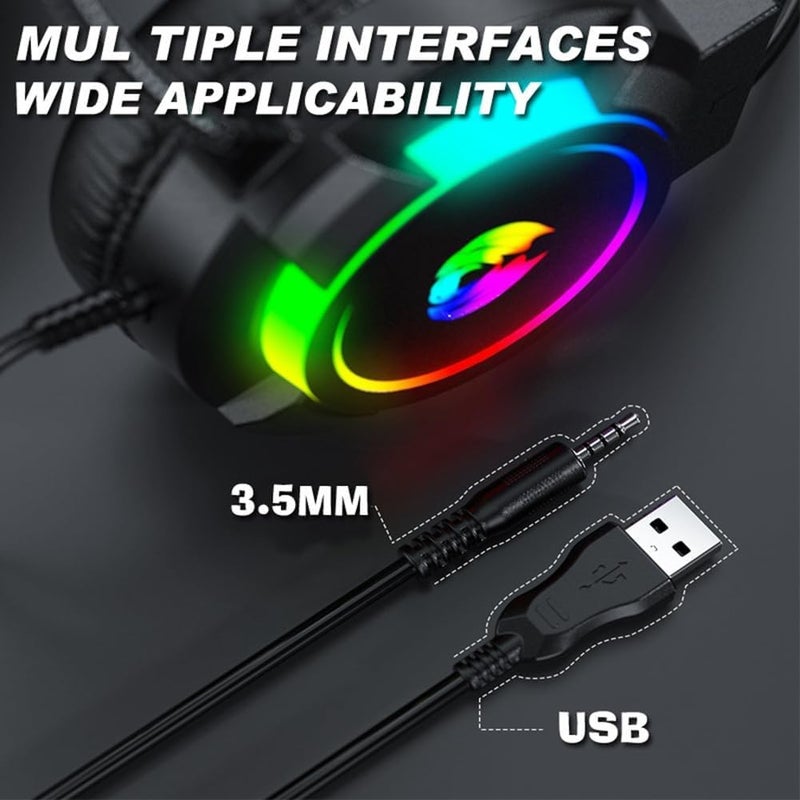 كاست ويف سماعات ألعاب بصوت محيطي ستيريو، ميكروفون مضاد للضوضاء، إضاءة RGB، سماعات راحية للأذنين مناسبة لأجهزة الكمبيوتر، Xbox، PS4، PS5، اللابتوب، وألعاب الكونسولات. - Image 3