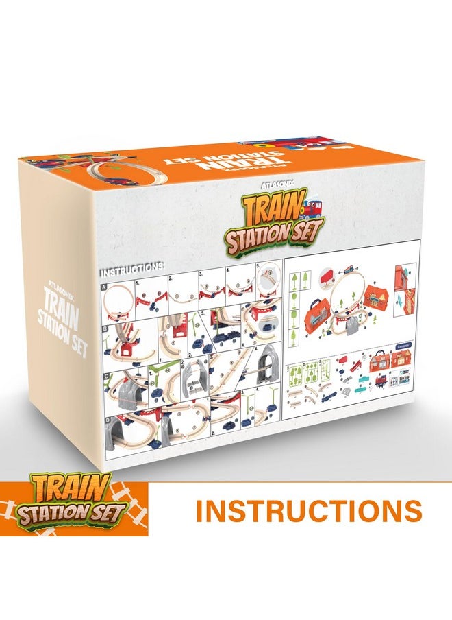 Atlasonix - Train Set For Toddlers - Railway Station With Train, Crane, Bridge & Signs - Montessori Educational Toy For Boys & Girls, Toddler Toys For Ages 2-4, Perfect Christmas & Birthday Gifts, Tren Para Niños - Image 1