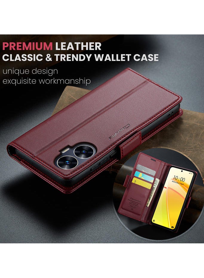 CaseMe Flip Wallet Case For Realme C55 RFID Blocking PU Leather Wallet Flip Folio Case with Card Holder Kickstand Shockproof Phone Cover - Red