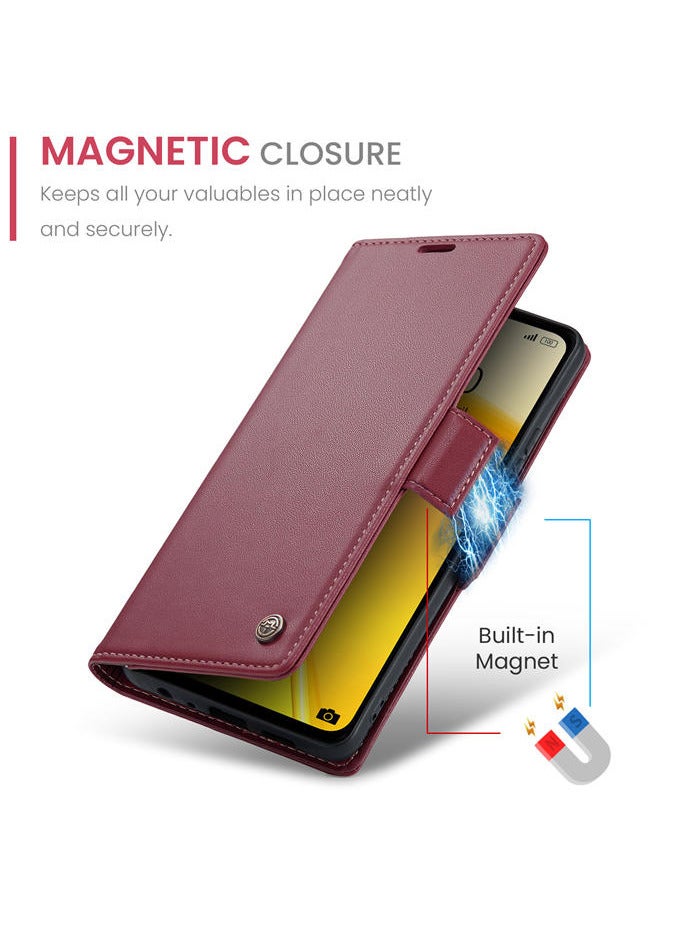 CaseMe Flip Wallet Case For Realme C55 RFID Blocking PU Leather Wallet Flip Folio Case with Card Holder Kickstand Shockproof Phone Cover - Red