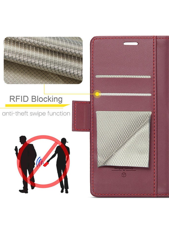 CaseMe Flip Wallet Case For Realme C55 RFID Blocking PU Leather Wallet Flip Folio Case with Card Holder Kickstand Shockproof Phone Cover - Red