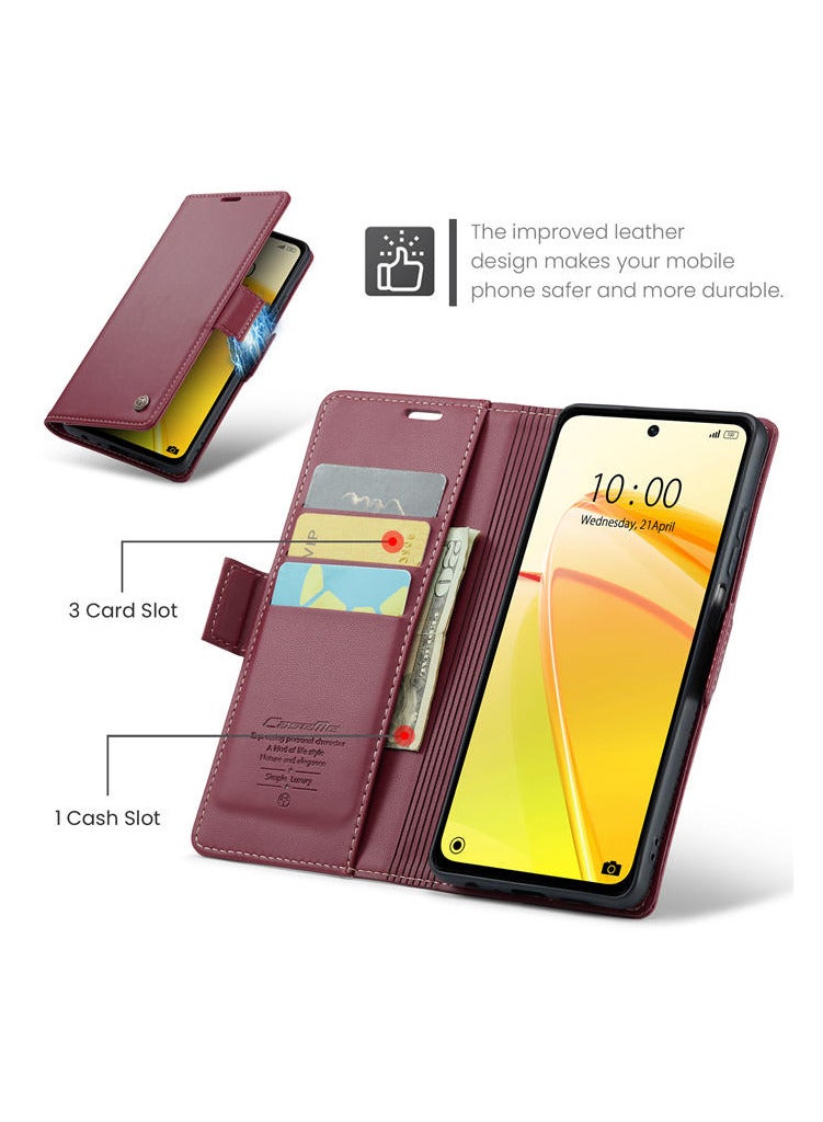 CaseMe Flip Wallet Case For Realme C55 RFID Blocking PU Leather Wallet Flip Folio Case with Card Holder Kickstand Shockproof Phone Cover - Red
