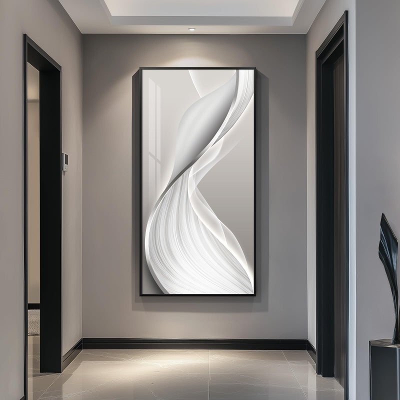 Cuspin Large Framed Modern Abstract Vertical Wall Art for Living Room, Bright Style Luxury Prints Paintings Artwork for Walls, Minimalist Silver Gray Pictures for Hallway Entryway Foyer Stair Office Wall Decor 30x60 In - Image 1
