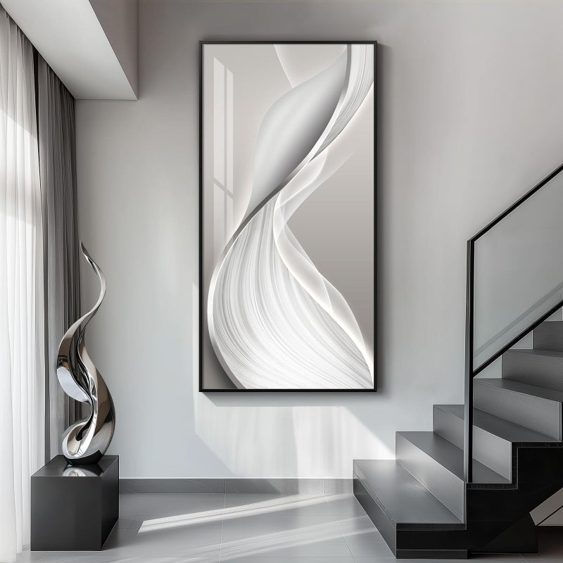 Cuspin Large Framed Modern Abstract Vertical Wall Art for Living Room, Bright Style Luxury Prints Paintings Artwork for Walls, Minimalist Silver Gray Pictures for Hallway Entryway Foyer Stair Office Wall Decor 30x60 In - Image 4