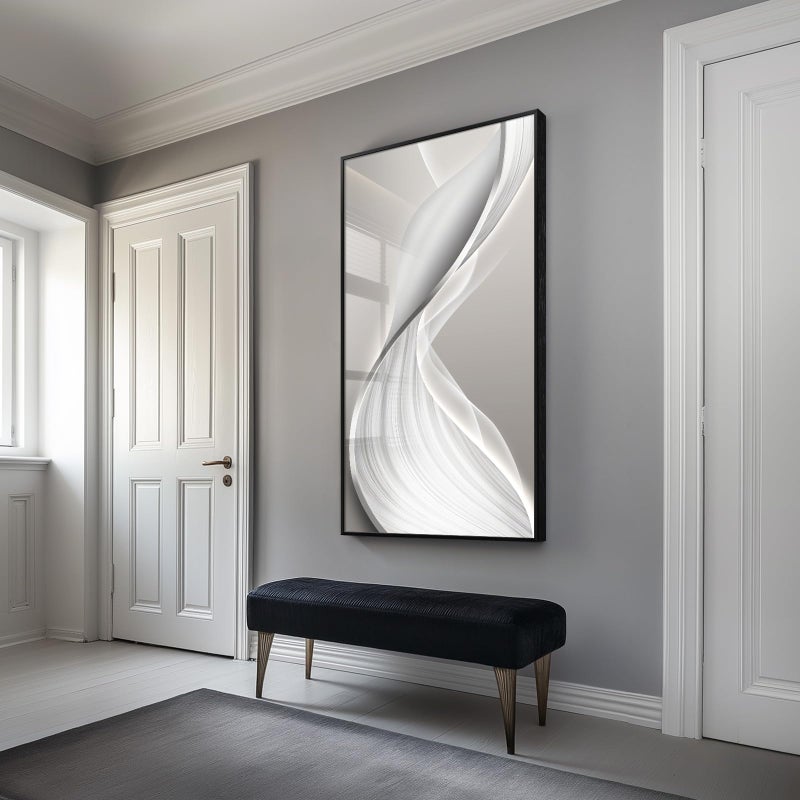 Cuspin Large Framed Modern Abstract Vertical Wall Art for Living Room, Bright Style Luxury Prints Paintings Artwork for Walls, Minimalist Silver Gray Pictures for Hallway Entryway Foyer Stair Office Wall Decor 30x60 In - Image 3