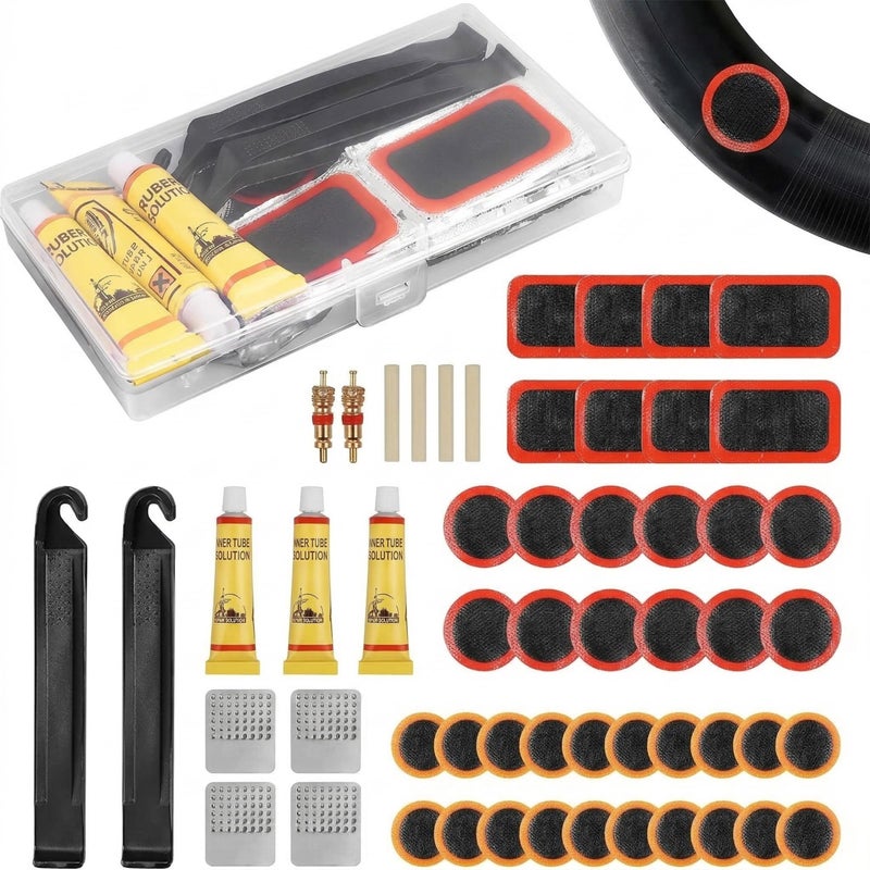 PETO Bike Tire Repair Replacement Kit, 55pcs Bike Tube Patch Kit with Levers & Glue, Essential Bicycle Maintenance Tools for Mountain & Road Bikes, Road Bike Accessories - Image 4