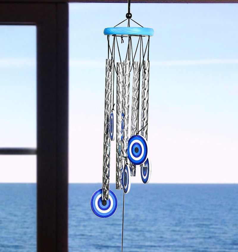 ZAICUS 27-Inch Turkish Evil Eye Wind Chimes – Metal Hanging Décor for Home, Balcony, Living Room & Entrance – Positive Energy & Housewarming Gift for Women (Blue) - Image 4