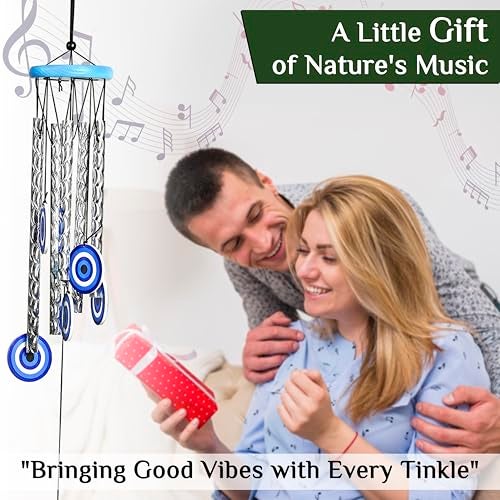 ZAICUS 27-Inch Turkish Evil Eye Wind Chimes – Metal Hanging Décor for Home, Balcony, Living Room & Entrance – Positive Energy & Housewarming Gift for Women (Blue) - Image 5