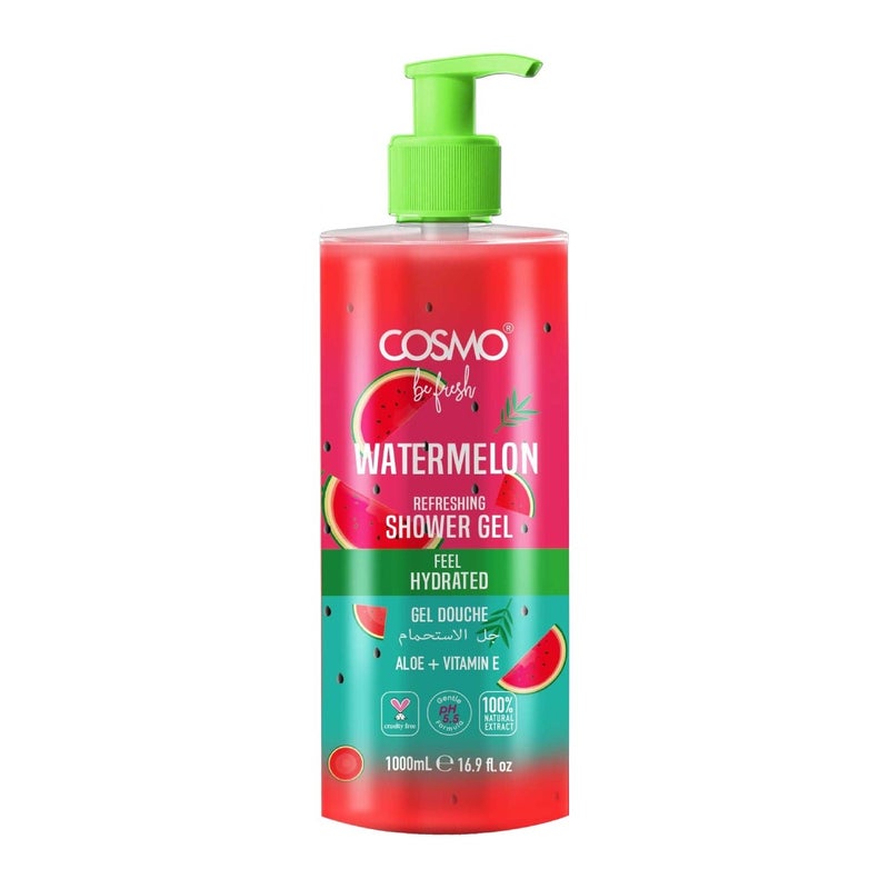 COSMO Cosmo Be Fresh Watermelon Shower Gel with Aloe Vera & Vitamin E 1000ml, Hydrating Fruity Body Wash for Smooth, Feel Hydrated & Glowing Skin, Refreshing Daily Cleanser with Juicy Scent, For Men & Women - Image 1