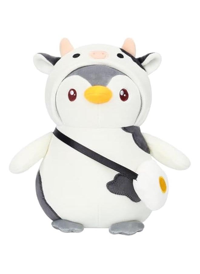 Cute Plush Penguin Stuffed Animal Pillow, 9.8 Soft Kawaii Penguin Plushies with Cow Outfit Gifts for Kids  - Image 1