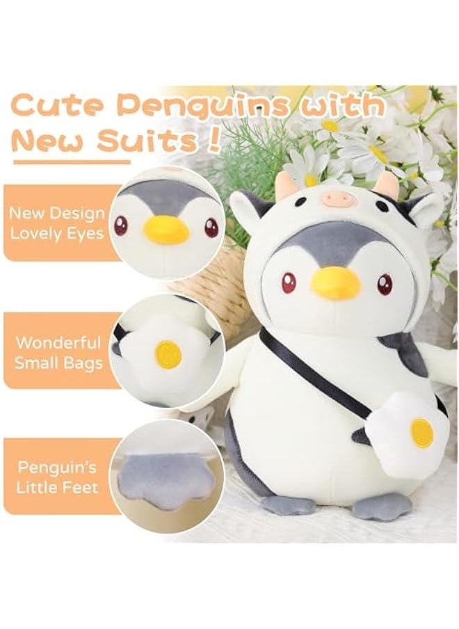 Cute Plush Penguin Stuffed Animal Pillow, 9.8 Soft Kawaii Penguin Plushies with Cow Outfit Gifts for Kids  - Image 2
