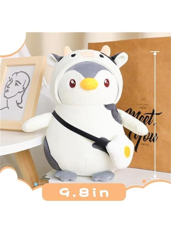 Cute Plush Penguin Stuffed Animal Pillow, 9.8 Soft Kawaii Penguin Plushies with Cow Outfit Gifts for Kids  - Image 3