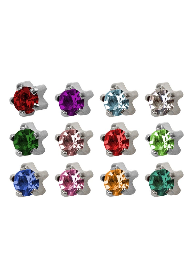 MediSystem Sterilized Earring Surgical Stainless Steel 316L Tiffany 4mm Assortment Crystal Stone dozen (12 pieces) 