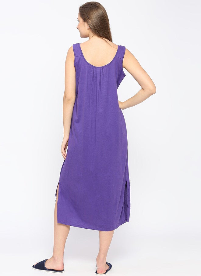 Red Rose RedRose Purple Cotton Full Slip Nighty with Round Neck - Image 5