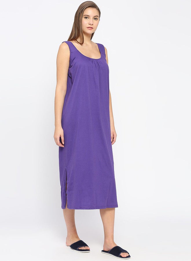 Red Rose RedRose Purple Cotton Full Slip Nighty with Round Neck - Image 3