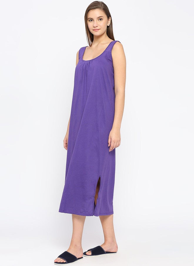 Red Rose RedRose Purple Cotton Full Slip Nighty with Round Neck - Image 4