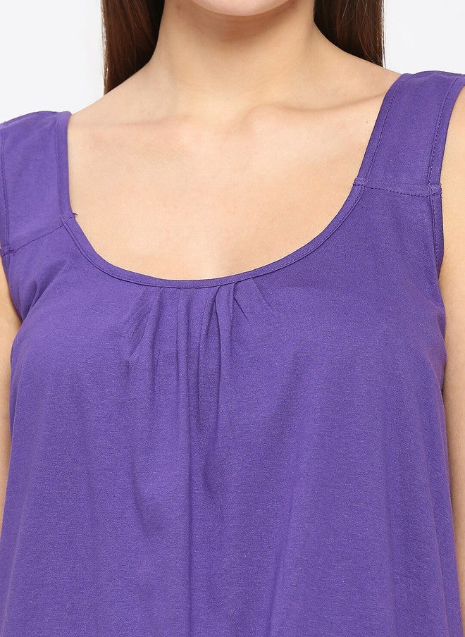 Red Rose RedRose Purple Cotton Full Slip Nighty with Round Neck - Image 2